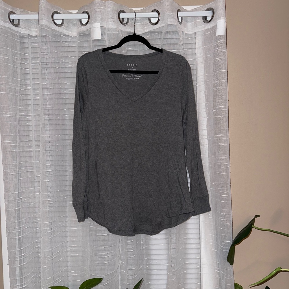 Torrid Charcoal V-Neck Long Sleeve Top